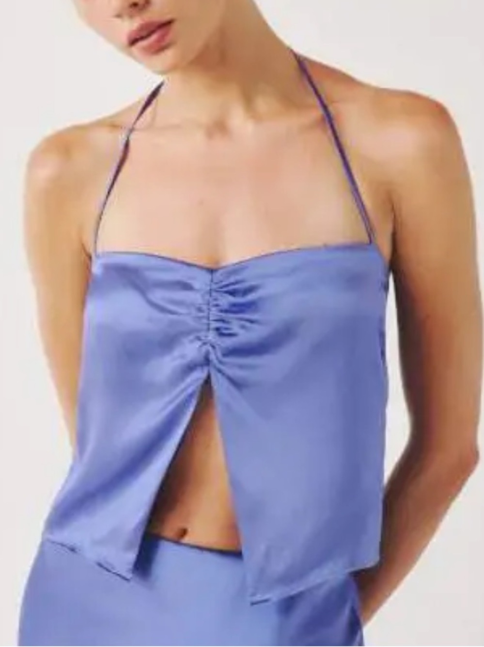 Reformation Beba Silk Ruched Halter Top in Jacaranda, Vibrant Purple, Size 10